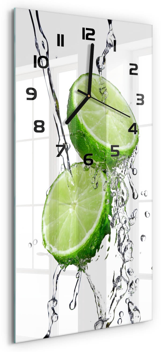 Tulup Wandklok - Kalk en water Glazen Klok Met Print - 30x60 cm - Groente Wandklok Glas Met Motief - Zwarte handen - Rechthoekige Klok - Wandklok Glas Decoratie - Gekleurde Glazen Klok