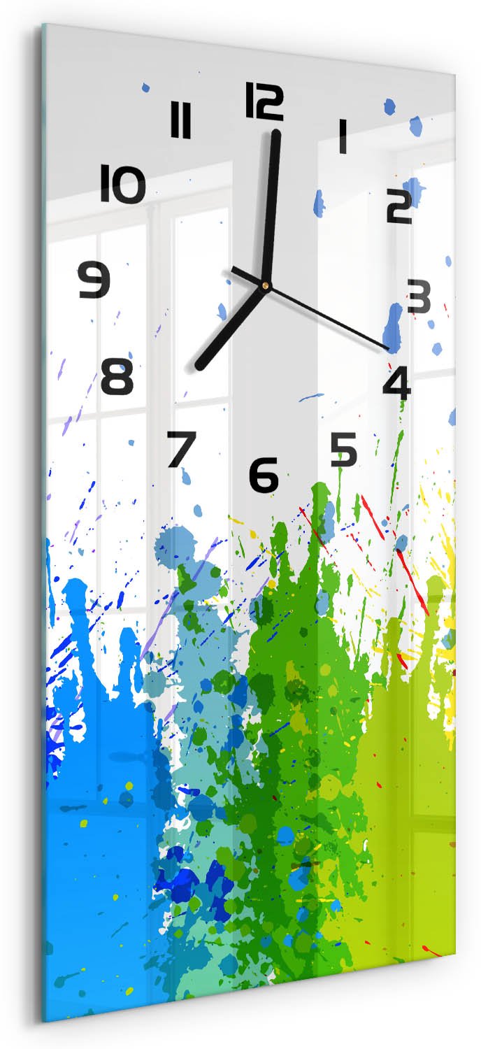 Tulup Wandklok - Abstracte regenboog Glazen Klok Met Print - 30x60 cm - Veelkleurig Wandklok Glas Met Motief - Zwarte handen - Rechthoekige Klok - Wandklok Glas Decoratie - Gekleurde Glazen Klok