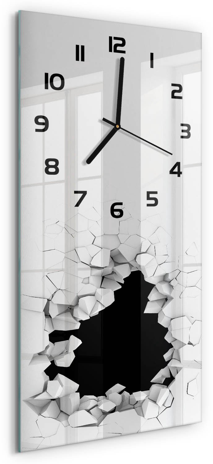 Tulup Wandklok - Gat in de muur Gekleurde Glazen Klok - 30x60 cm - Wit Glazen Klok Met Print - Zwarte handen - Rechthoekige Klok - Moderne Wandklok Glas - Wandklok Glas Decoratie