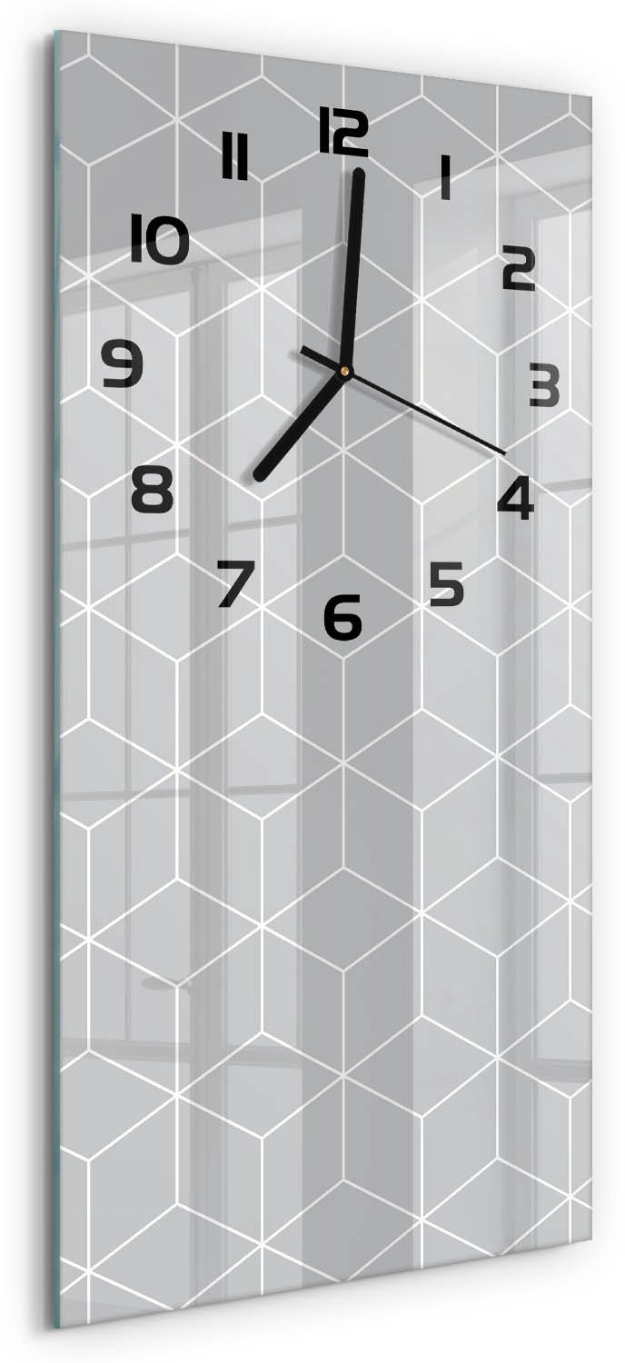 Tulup Wandklok - Geometrische achtergrond Glazen Wandklok Design - 30x60 cm - Grijs Klok Glas Met Opdruk - Zwarte handen - Rechthoekige Klok - Wandklok Glas Met Motief - Decoratieve Glazen Klok