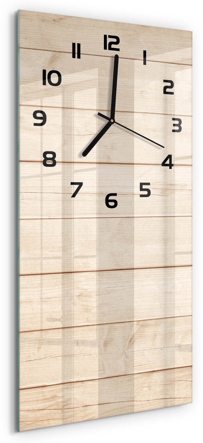 Tulup Wandklok - Houten achtergrond Wandklok Glas Decoratie - 30x60 cm - Beige Gekleurde Glazen Klok - Zwarte handen - Rechthoekige Klok - Klok Glas Met Opdruk - Moderne Wandklok Glas