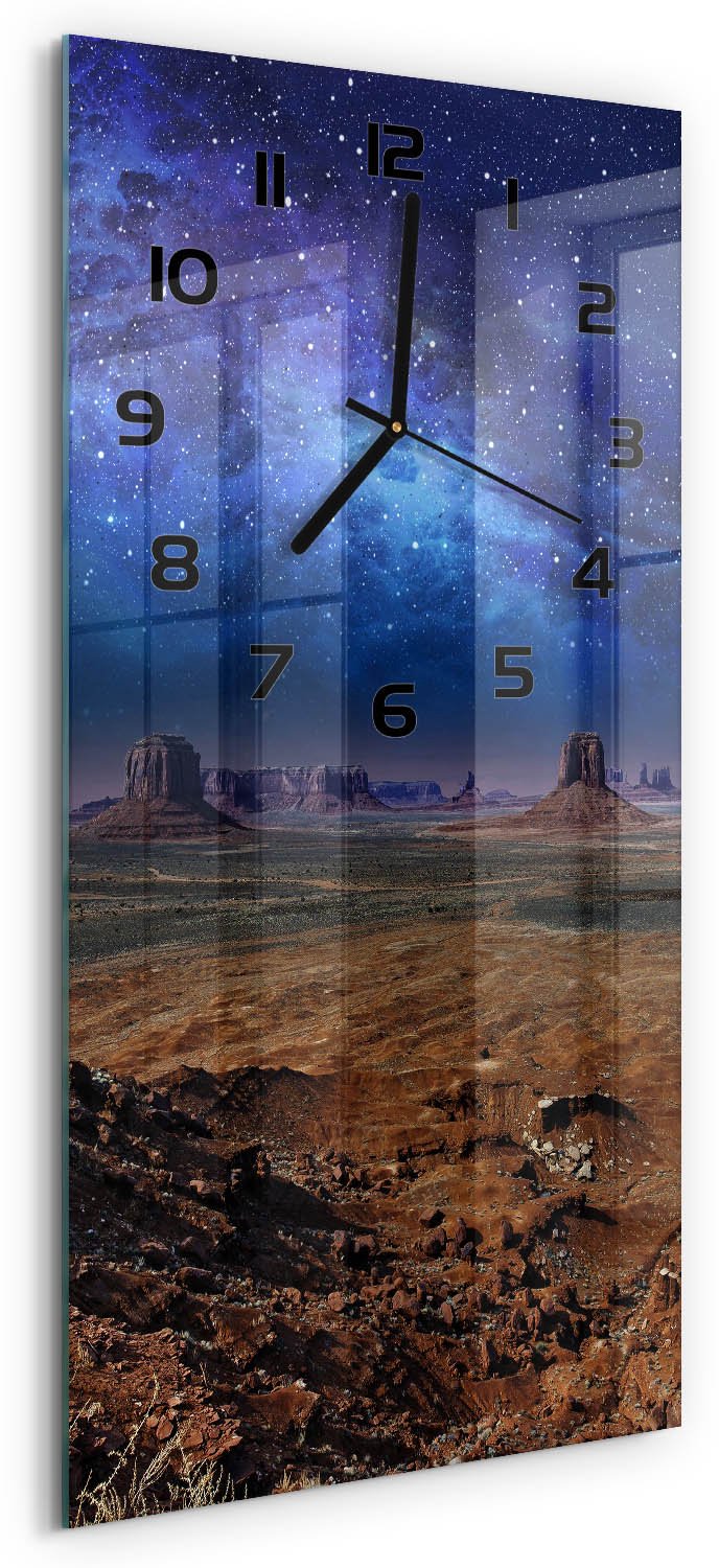 Tulup Wandklok - Sterrenhemel Wandklok Glas Decoratie - 30x60 cm - Blauw Gekleurde Glazen Klok - Zwarte handen - Rechthoekige Klok - Klok Glas Met Opdruk - Moderne Wandklok Glas