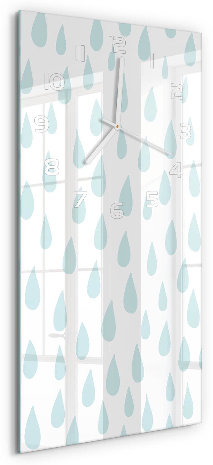 Tulup Wandklok - Druppel Glazen Klok Met Print - 30x60 cm - Blauw Wandklok Glas Met Motief - Witte handen - Rechthoekige Klok - Wandklok Glas Decoratie - Gekleurde Glazen Klok