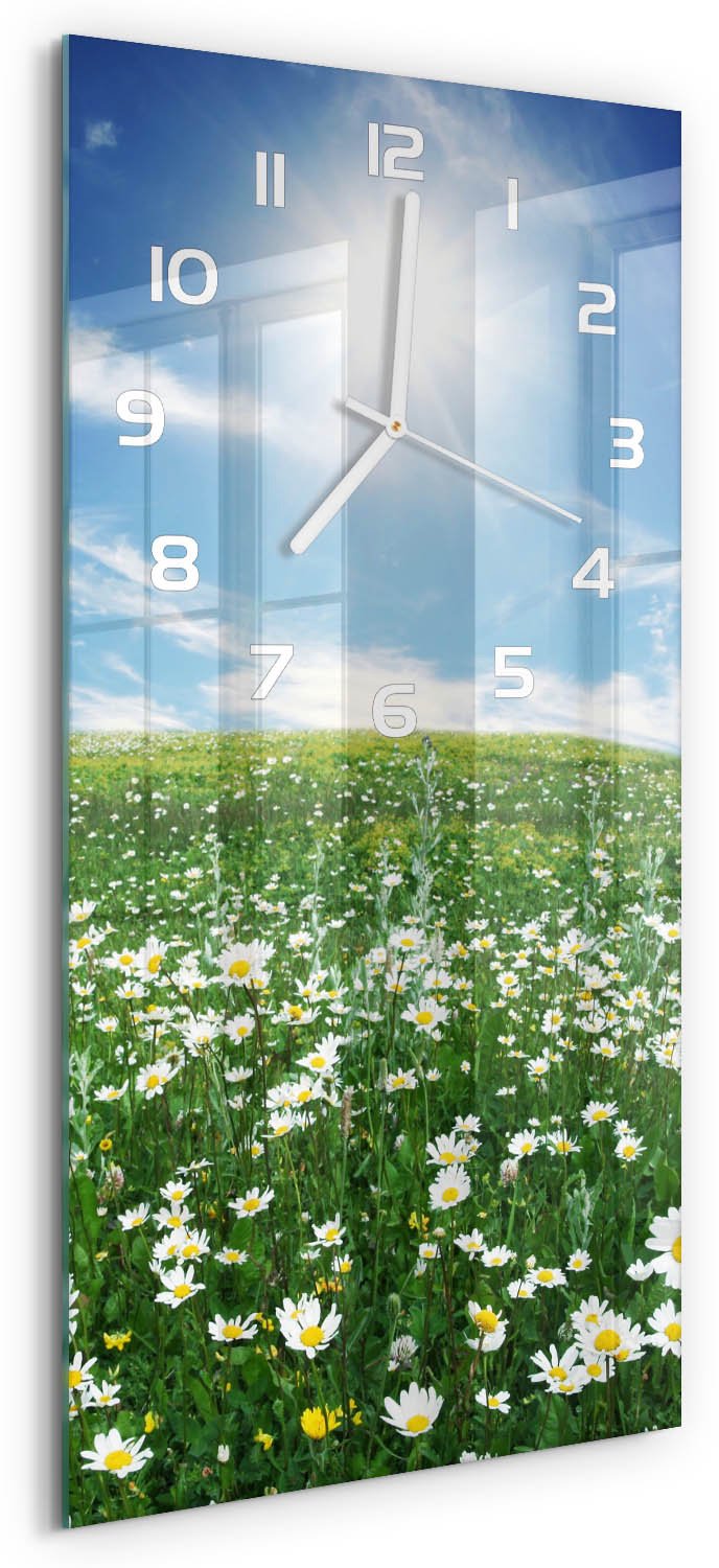 Tulup Wandklok - Wei Wandklok Glas Met Motief - 30x60 cm - Groente Decoratieve Glazen Klok - Witte handen - Rechthoekige Klok - Gekleurde Glazen Klok - Glazen Klok Met Print