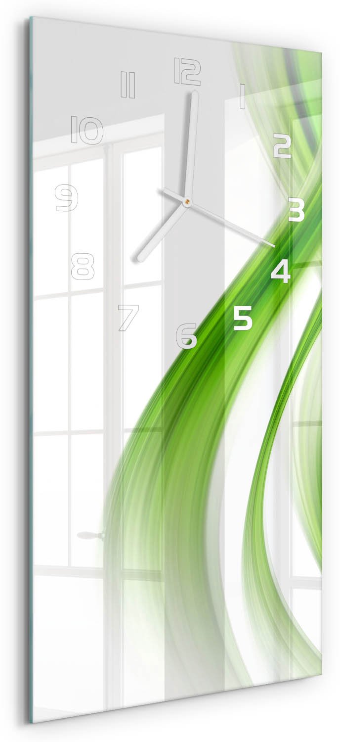 Tulup Wandklok - Golfabstractie Klok Glas Met Opdruk - 30x60 cm - Groente Moderne Wandklok Glas - Witte handen - Rechthoekige Klok - Decoratieve Glazen Klok - Glazen Wandklok Design