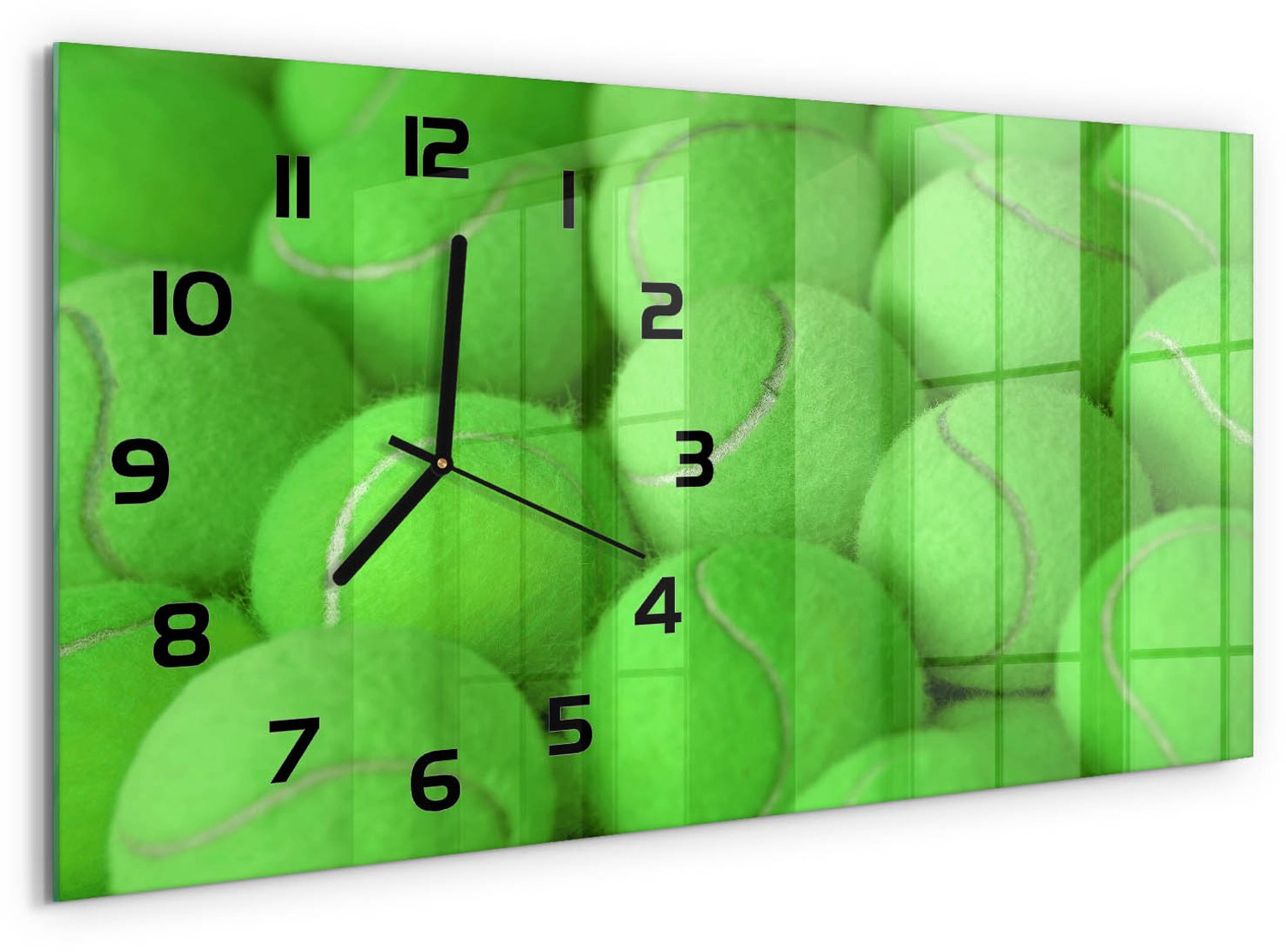 TULUP Wandklok - Tennisballen Gekleurde Glazen Klok - 60x30 cm - Groente Glazen Klok Met Print - Zwarte handen - Rechthoekige Klok - Moderne Wandklok Glas - Wandklok Glas Decoratie