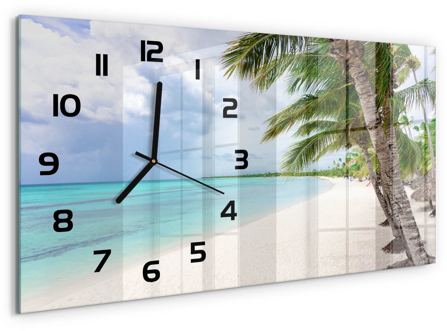 TULUP Wandklok - Tropisch strand Gekleurde Glazen Klok - 60x30 cm - Groente Glazen Klok Met Print - Zwarte handen - Rechthoekige Klok - Moderne Wandklok Glas - Wandklok Glas Decoratie