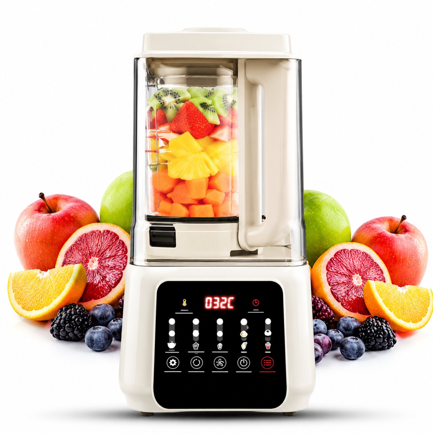 Veya Blender Beige - Smoothie - Glazen kan - Glas - 15 programma's - Voor soep, pap, plantaardige melk - Met timer - 1750ml