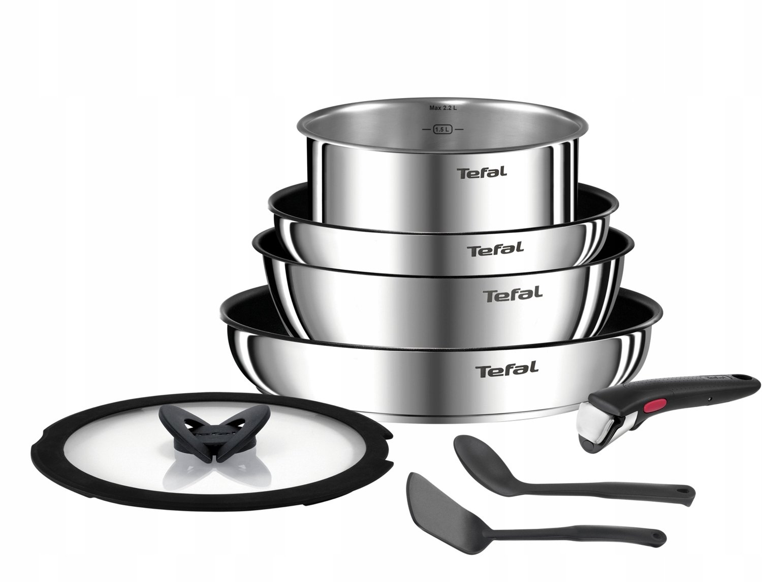 Tefal Ingenio Emotion Pannenset - 8-Delig - Geschikt voor alle warmtebronnen - RVS - Pannenset Inductie - Stapelbaar - Ruimtebesparend