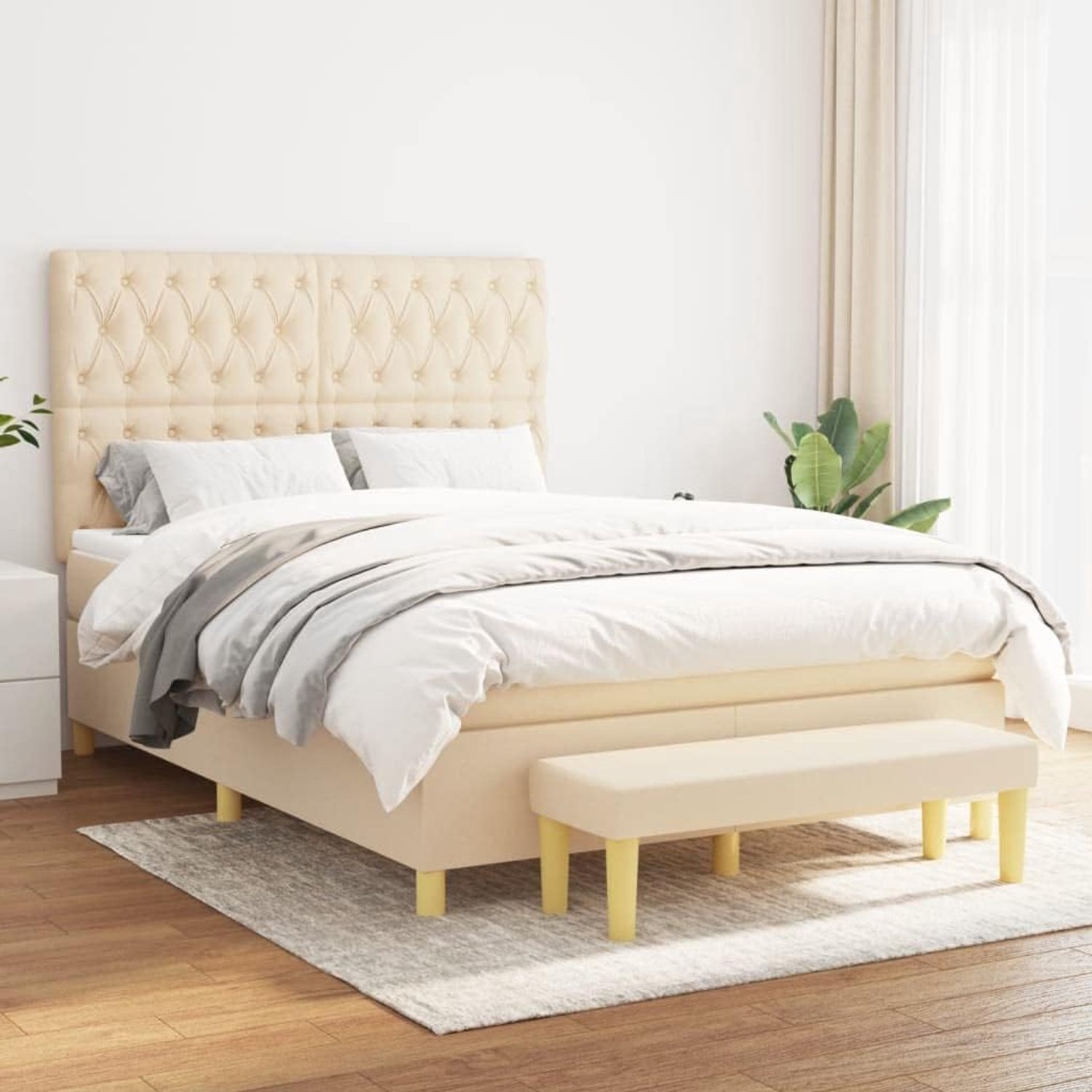 Bed tweepersoonsbed boxspringbed met matras crème 140x190 cm stof geschikt voor familiekamers