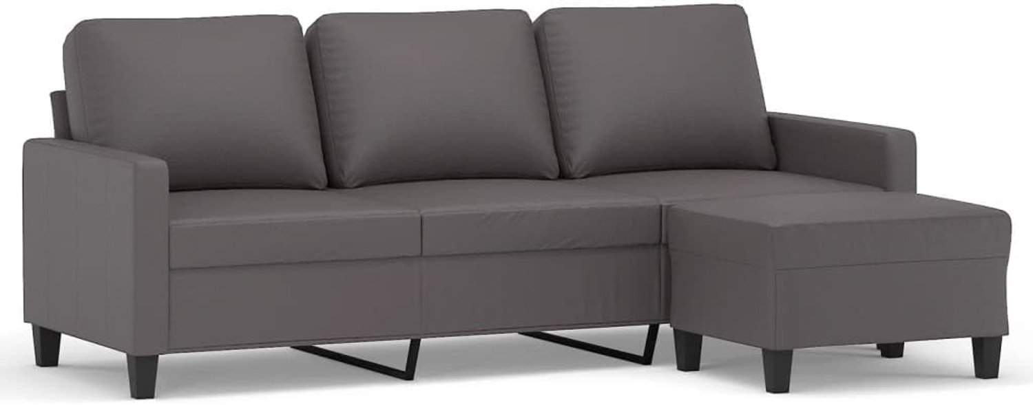 3-zitsbank met kruk, grijs, 180 cm, kunstleer, voor woonkamer, slaapkamer, logeerkamer