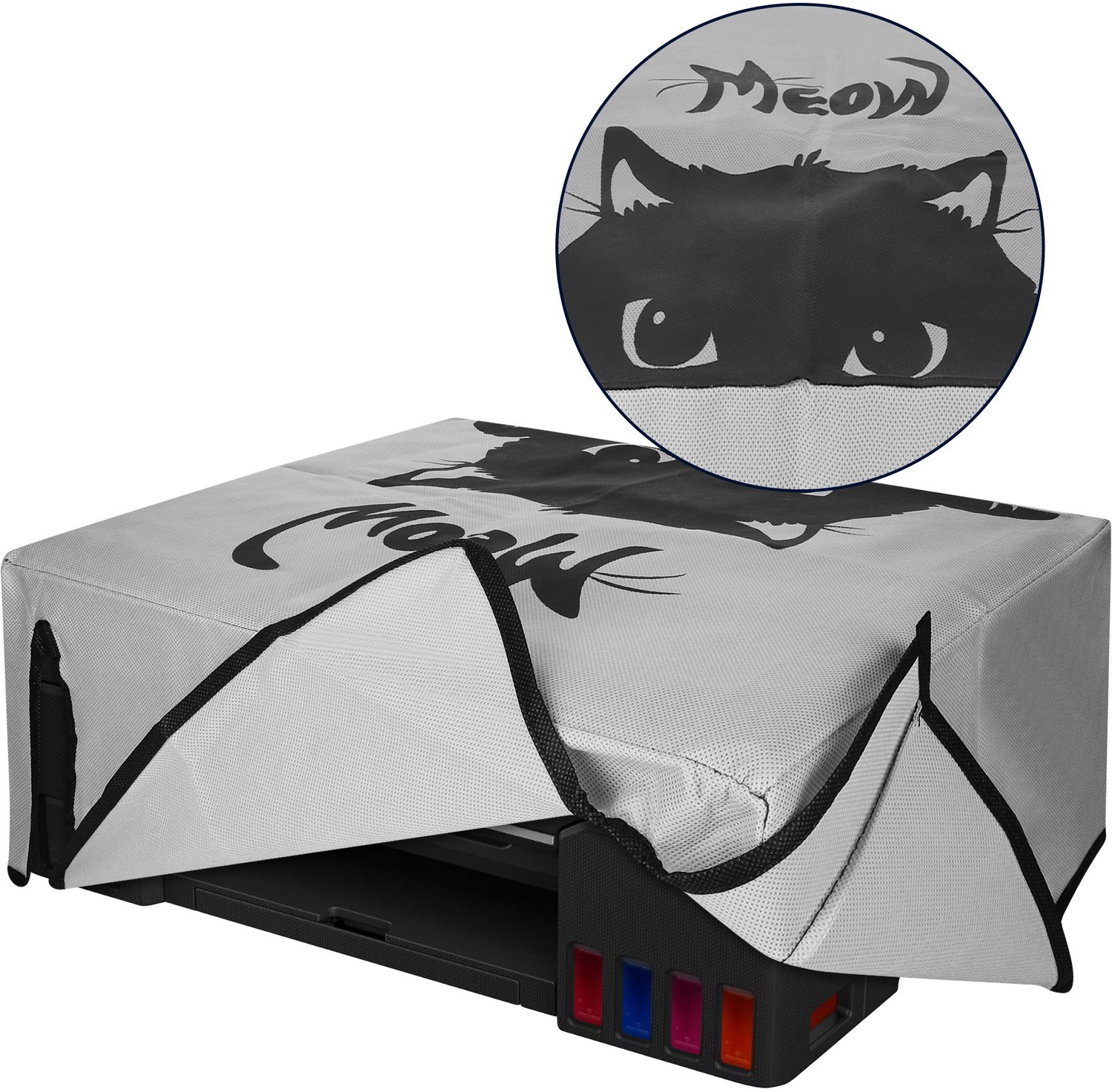 kwmobile hoes geschikt voor Canon PIXMA G650 / G620 - Beschermhoes voor printer - Cover in grijs / zwart - Kat Meow design