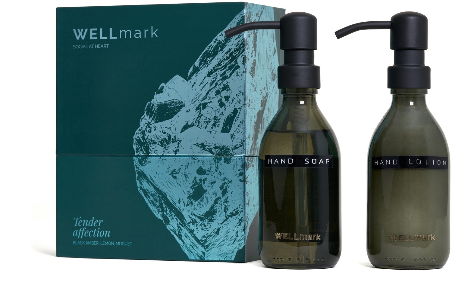 Wellmark giftbox hand care: handzeep 250ml + handlotion 250ml - tender affection midnight green