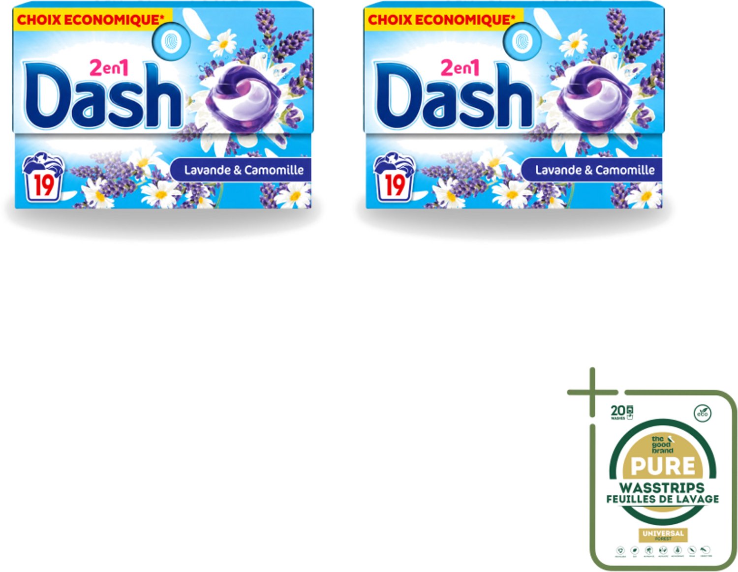 2 x Dash – Wasmiddel Pods 2-in-1 – Lavendel & Kamille – 19 Capsules - Wasstrips - Wasmiddel - Waspod - Reiniging - Frisheid - Lavendel
