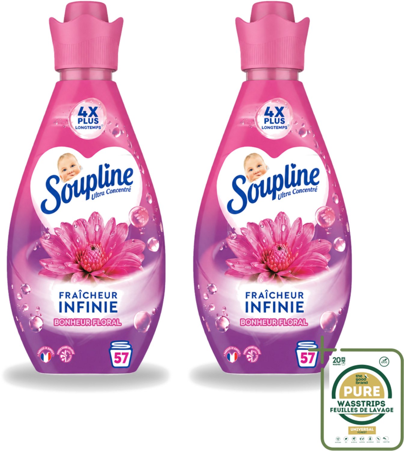 2 x Soupline – Wasverzachter – Infinite Freshness Floral Happiness – 800 ml - Wasstrips - Wasverzachter - Frisheid - Geur - Zachtheid - Wasgoed