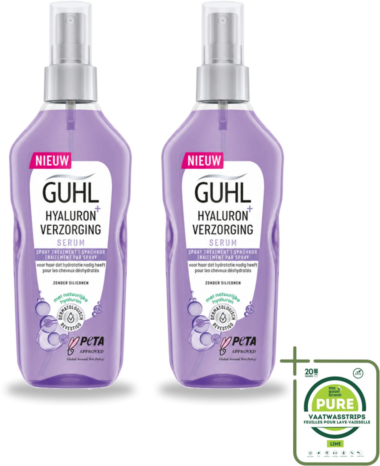 2 x Guhl - Spray - Hyaluron Verzorging - 150 ml - Grootverpakking - Vaatwasstrips - Haarhydratatie - Hyaluronzuur - Hittebescherming - Haarverzorging - Verzorgingsspray