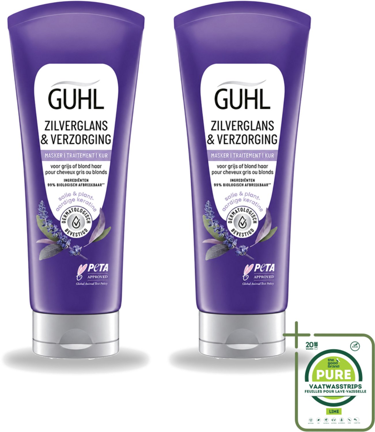 2 x Guhl - Haarmasker - Zilverglans & Verzorging Anti-Geel - 200 ml - Grootverpakking - Vaatwasstrips - Anti-geel Haarmasker - Geel Gloed Neutraliseren - Stralend Blond Haar - Grijs Haar Verzorgen - Haarkleur Opfrissen