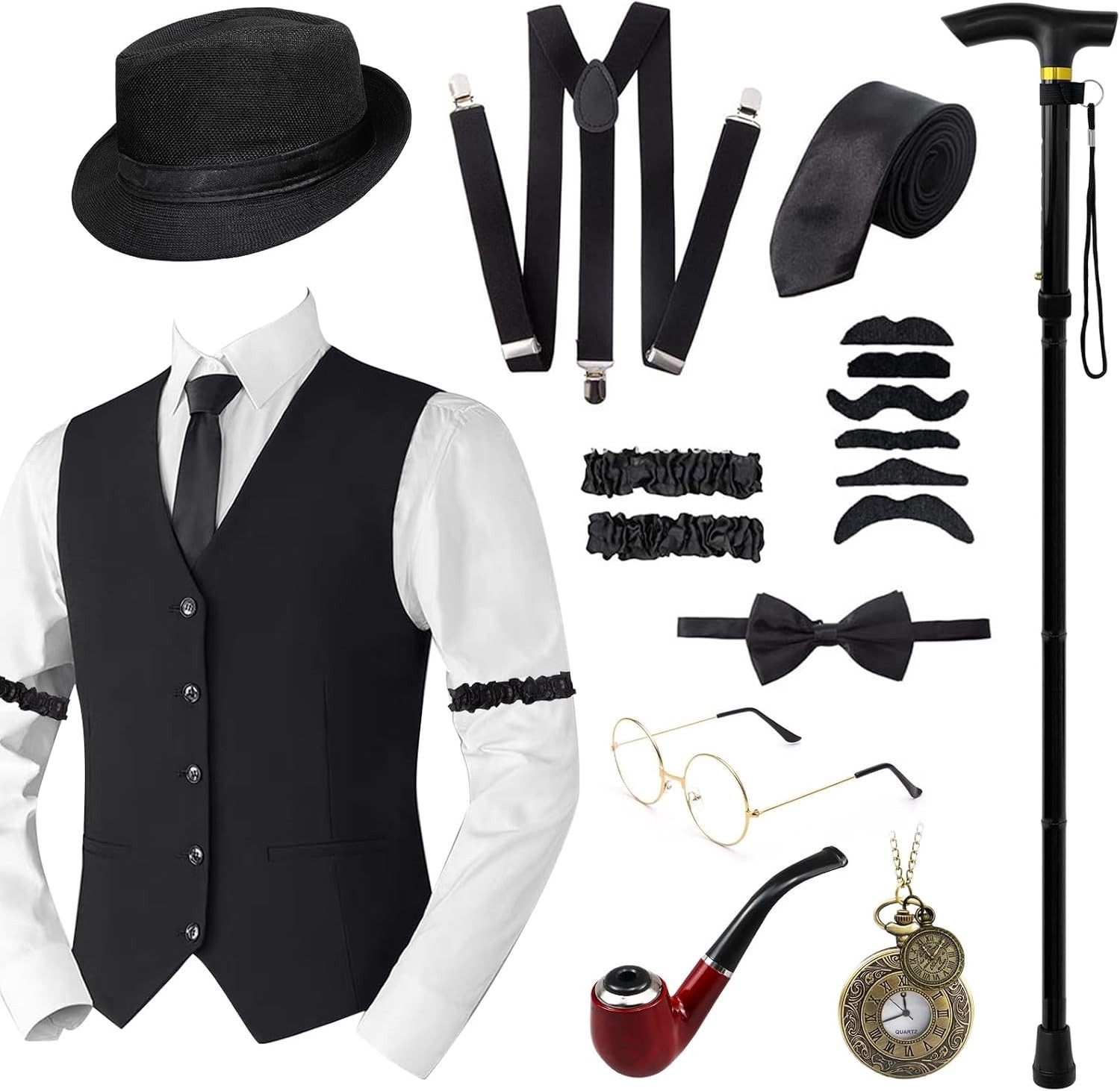 Maffia Kostuum voor Mannen met 1920s Stijl Accessoires voor Carnaval en Halloween Feesten