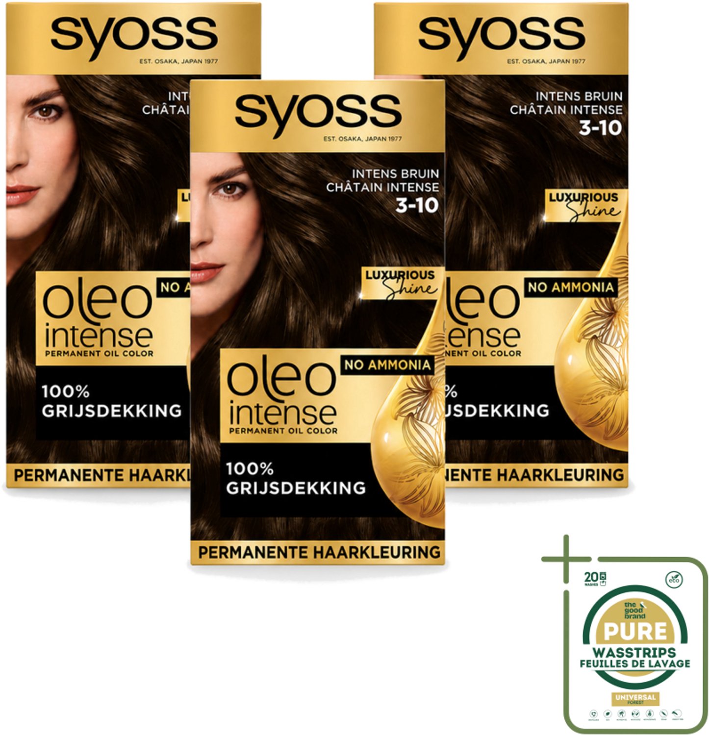 3 x SYOSS - Oleo Intense 3-10 - Haarverf - Permanente Haarkleuring - Intense Bruin - Langdurige Kleur - Wasstrips - Haarverf - Permanent Haarkleuren - Intense Bruin - Grijsdekking - Ammoniakvrije Haarkleuring