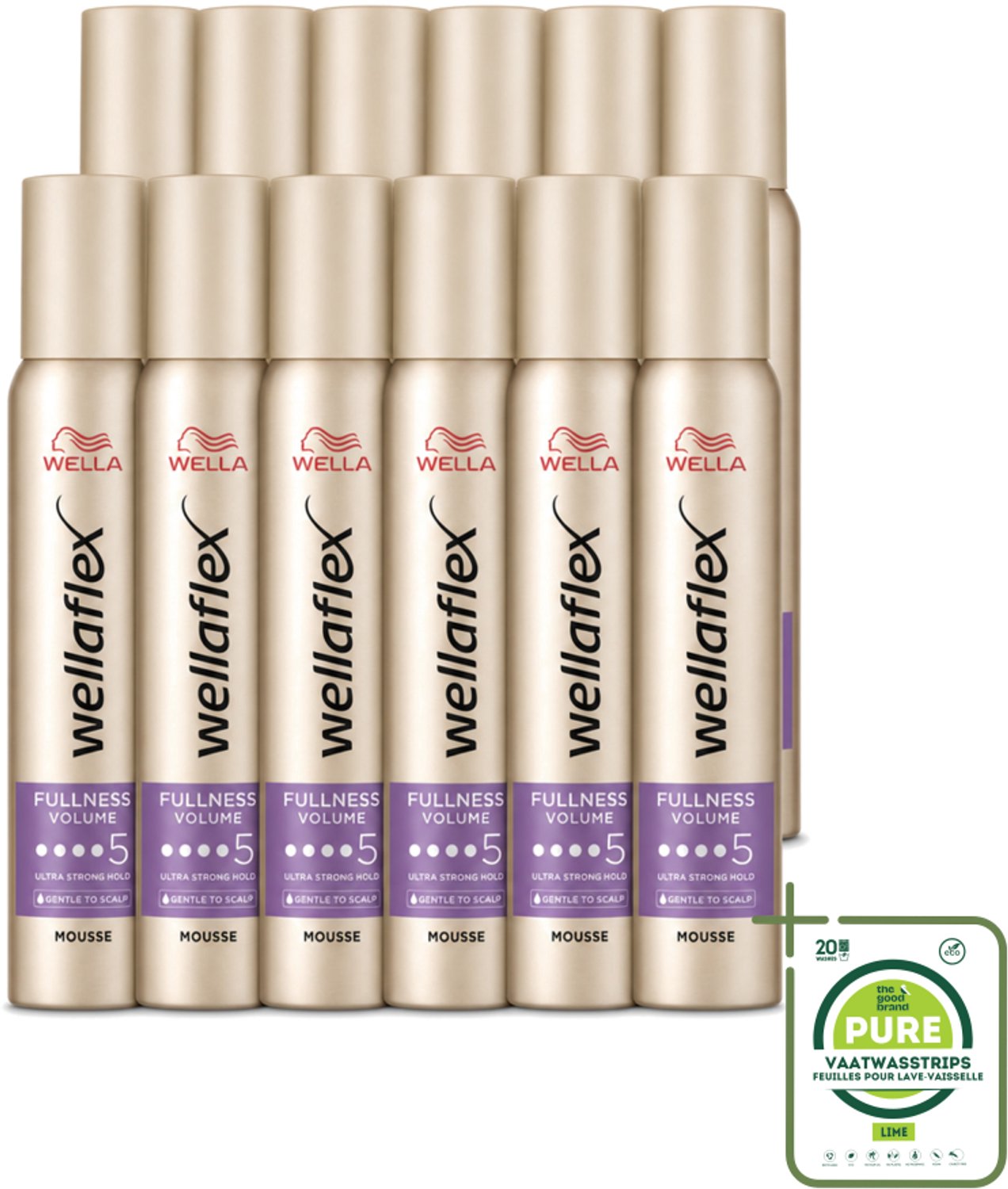 12 x Wella – Flex Fullness Volume Ultra Strong – Haarmousse – 200 ml - Grootverpakking - Vaatwasstrips - Haarmousse - Volume - Kracht - Natuurlijk Haar - Flexibel Haar