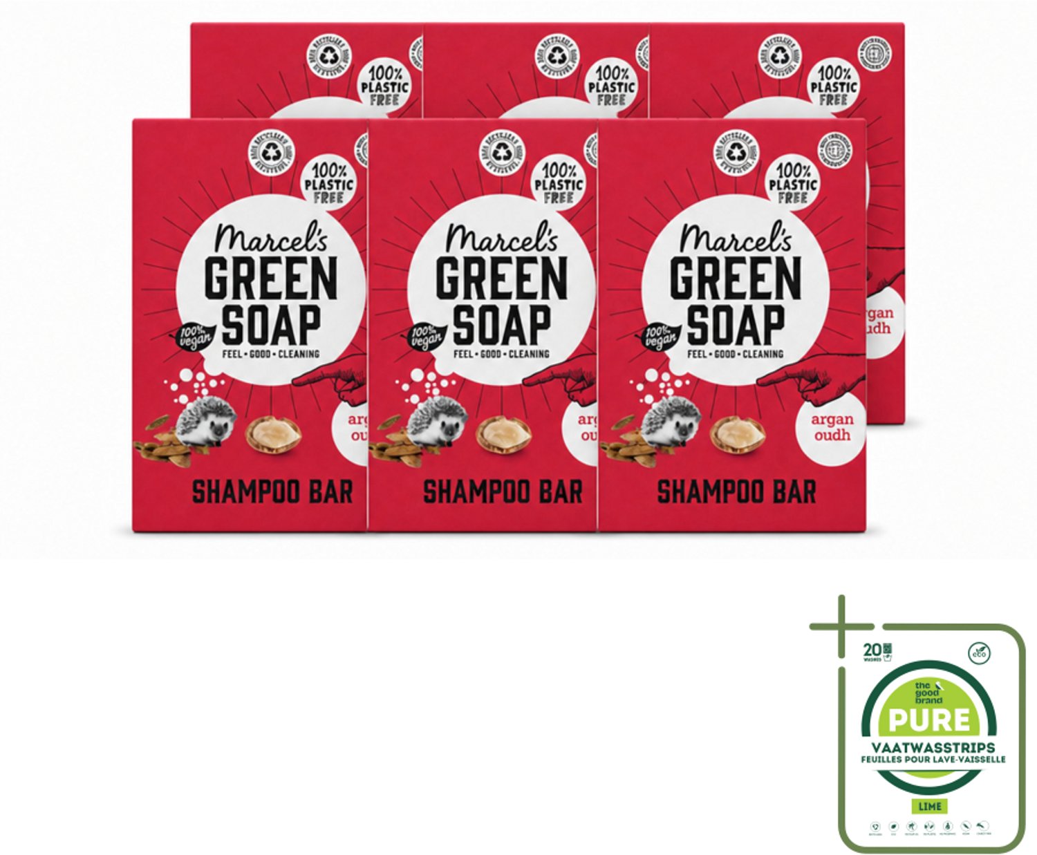 6 x Marcel's Green Soap - Shampoobar - Argan & Oudh - Versterkt & verzorgt - 90 gr - Grootverpakking - Vaatwasstrips - Shampoobar - Natuurlijke Haarverzorging - Arganolie - Oudh Geur - Sulfaatvrij