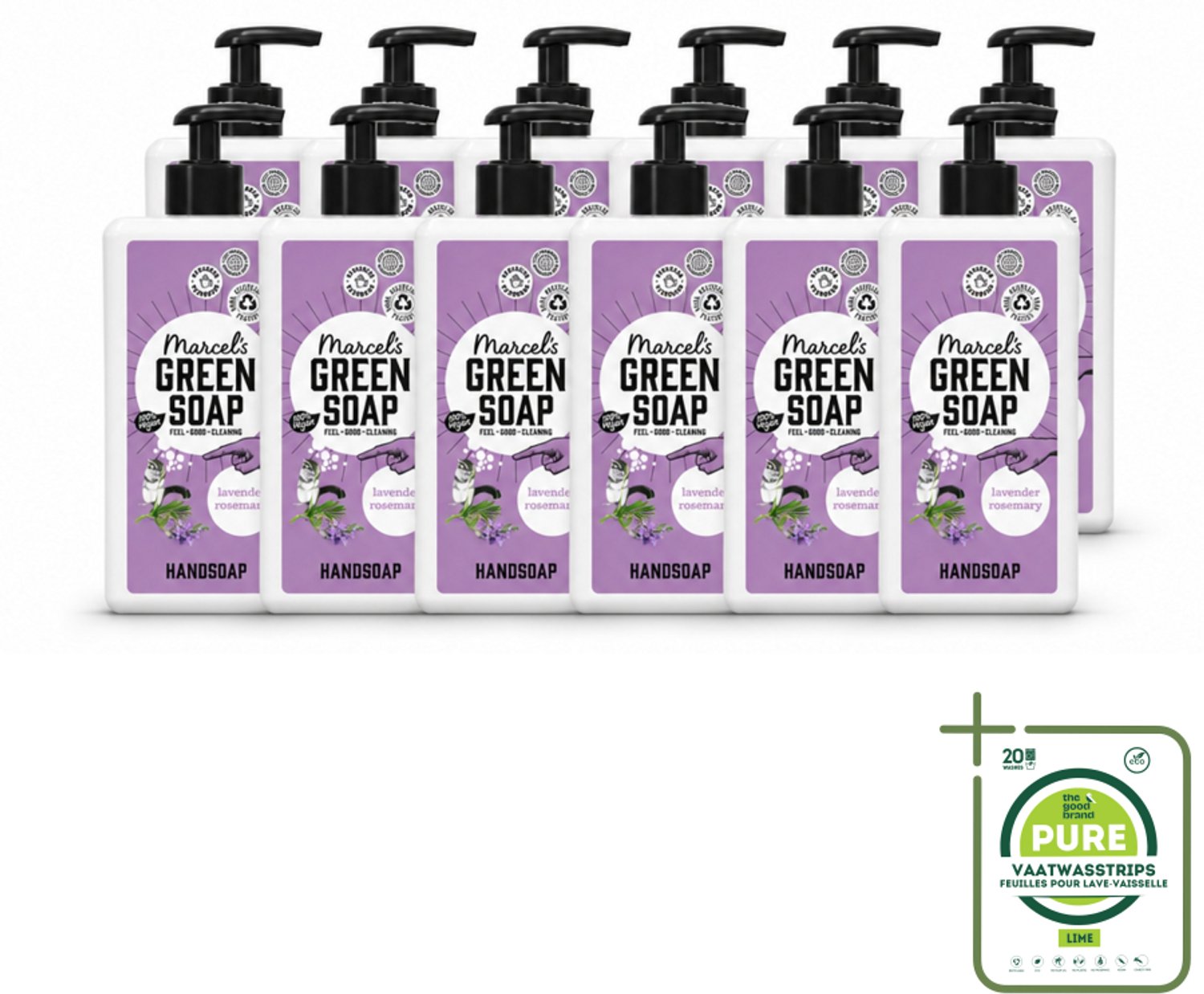 12 x Marcel's Green Soap - Handzeep - Lavender & Rozemarijn - Voor dagelijks gebruik - 500 ml - Grootverpakking - Vaatwasstrips - Handzeep - Natuurlijke Handzeep - Handwas - Lavendel - Rozemarijn