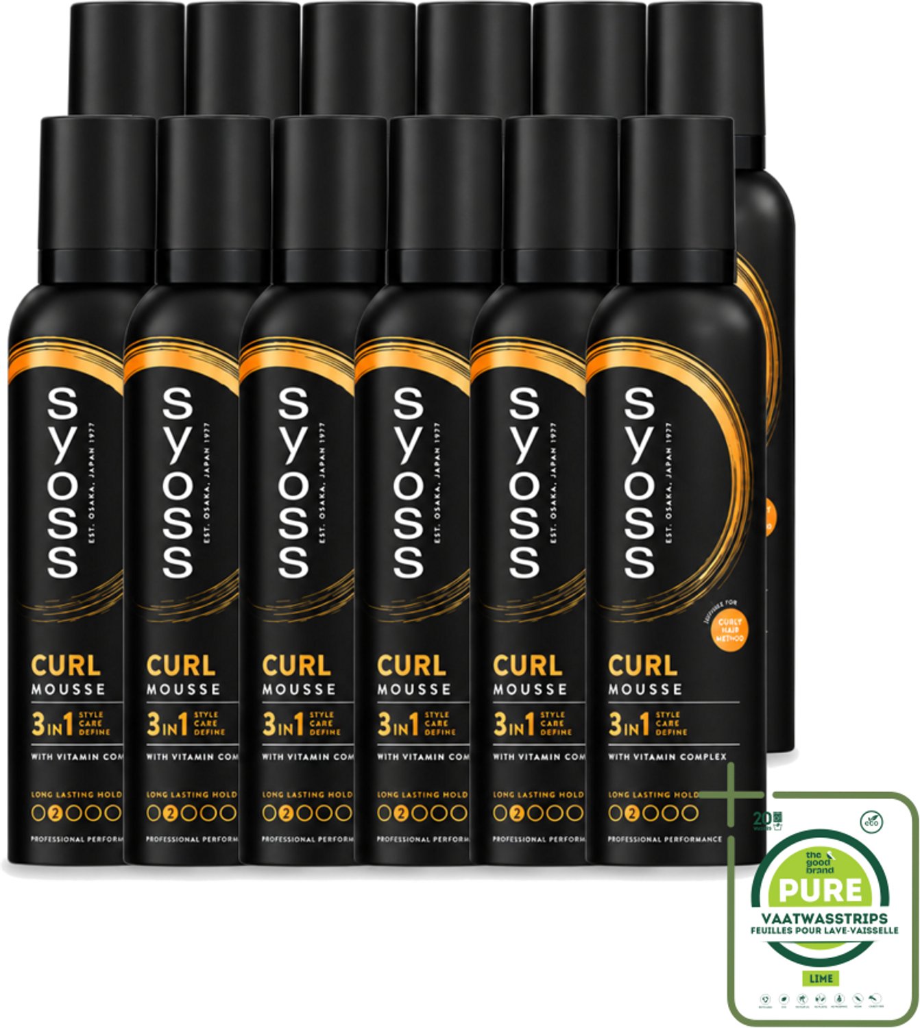 12 x Syoss - Curl - Haarmousse - Anti-Pluis & Bounce - 250 ml - Grootverpakking - Vaatwasstrips - Krullen - Haarmousse - Anti-pluis - Kruldefinitie - Haarkleur