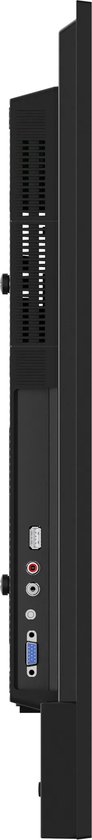 Zijaanzicht van de aansluitingen op een zwarte iiyama ProLite monitor, inclusief USB- en VGA-poorten.