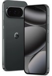 Zwarte Google Pixel-smartphone getoond vanuit zowel voor- als achterzijde in één opstelling.