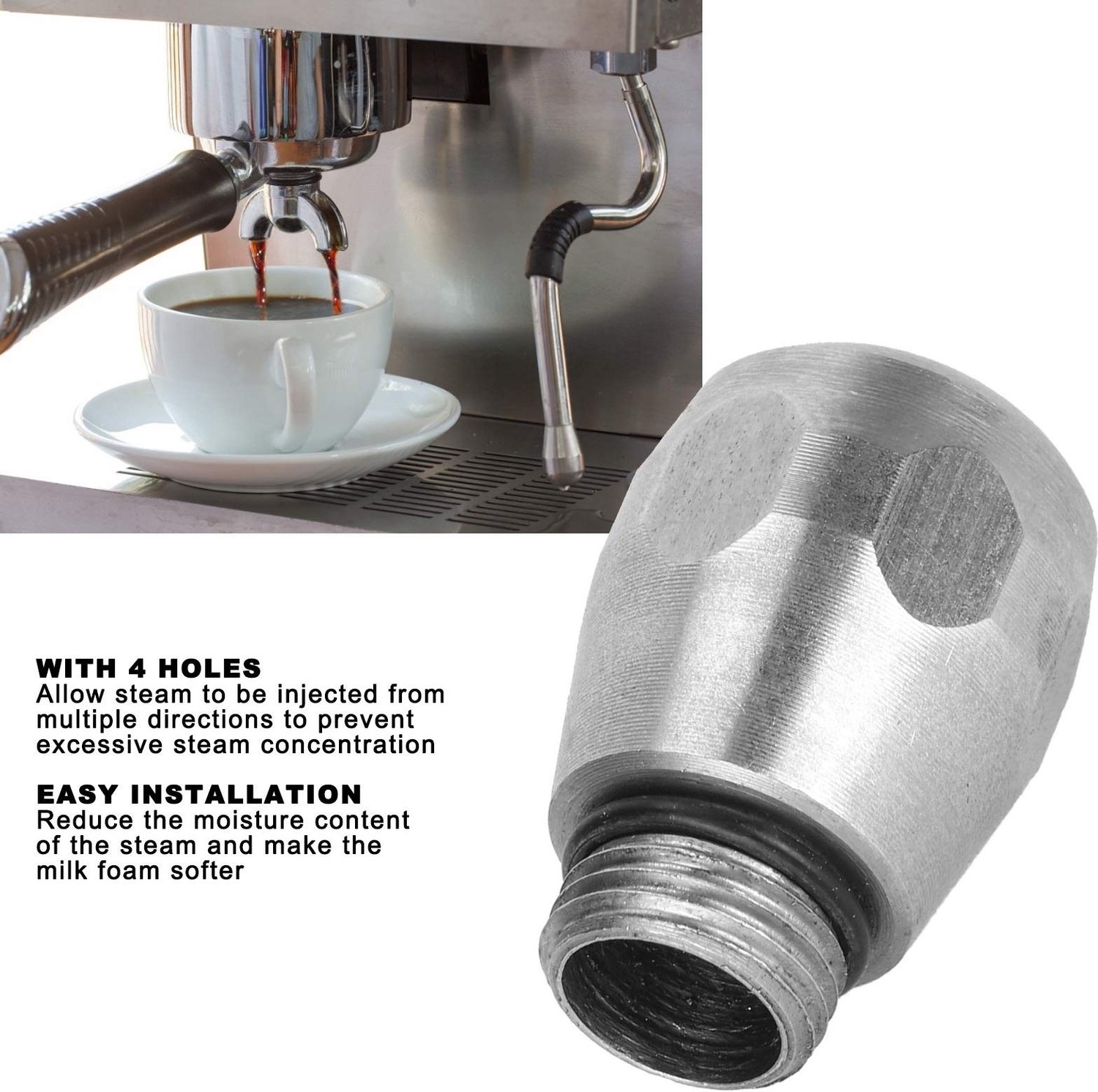 Koffiezetapparaat Stoommondstuk - Roestvrij Staal - Multi-directionele Stoominjectie - Eenvoudige Installatie - Accessoire voor Koffiemachine - Hoogwaardige Prestaties