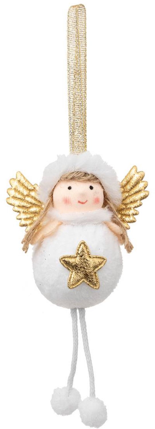 Feeric lights & Christmas Hangende engel van textiel in de vorm van een dennenboom, 15 cm Blanc
