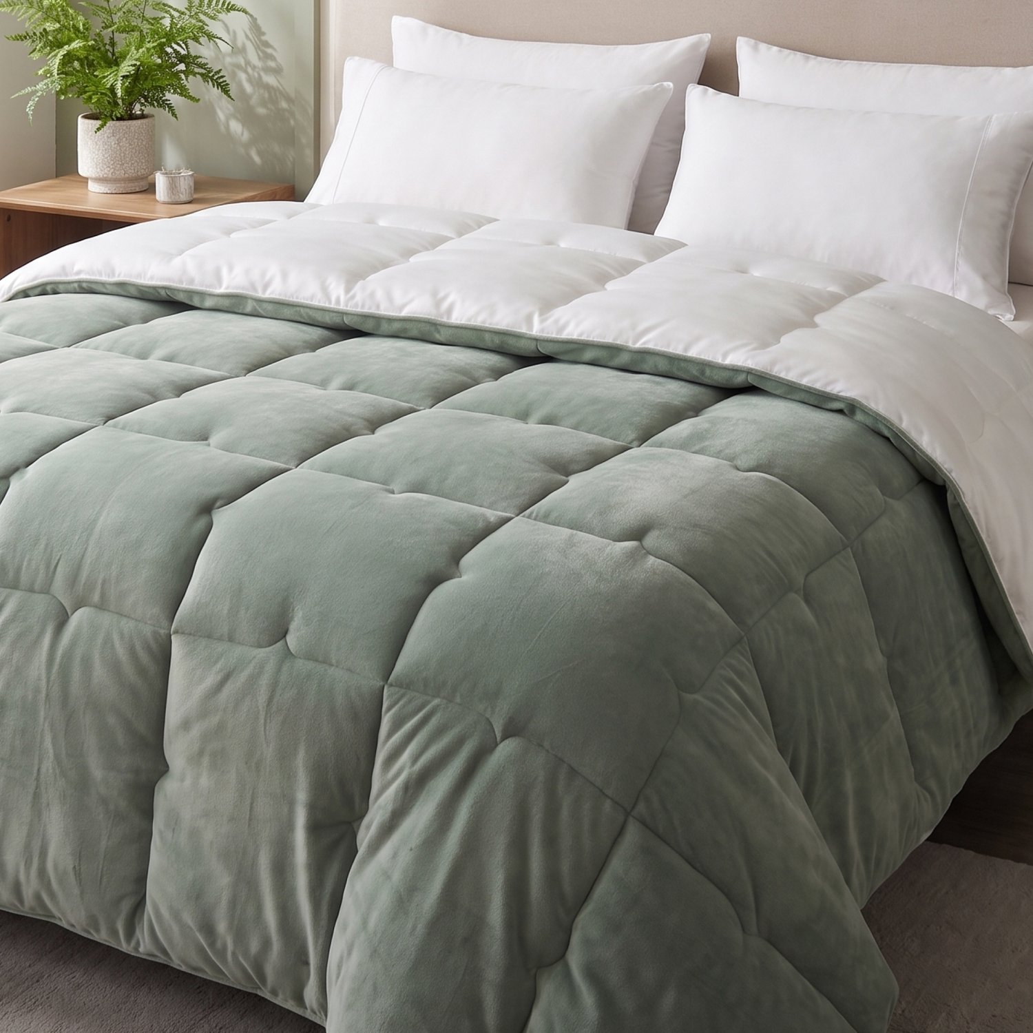 FLANDRIA Ultrazacht Omkeerbaar Winterdekbed 600 g/m², Warm en Heerlijk Zacht, 220x240cm, 2 Personen, Saliegroen