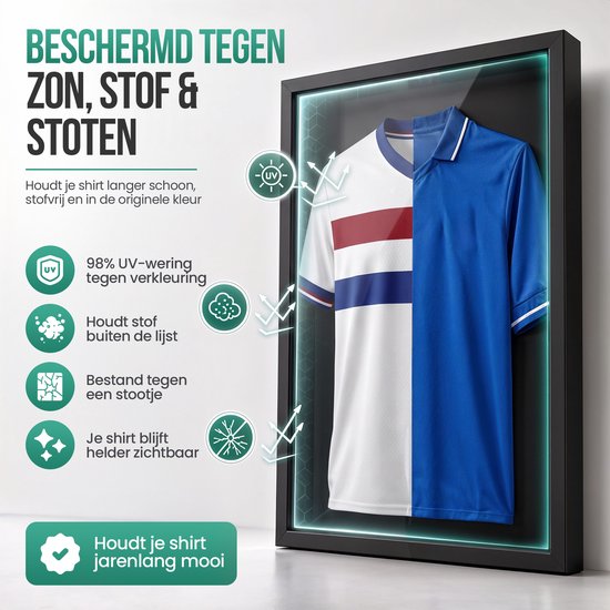 Avalo Wissellijst Hout - Inlijsten Voetbal Shirt - 3D Box Frame - 60x80 CM - Zwart - Diepe fotolijst - Shirt Inlijsten In Fotolijstje — cadeau in Wonen & Interieur - foto 2