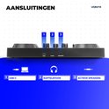 Achteraanzicht van de Vonyx Spin200 met USB-C, audio-uitgang en koptelefoonaansluiting gemarkeerd.