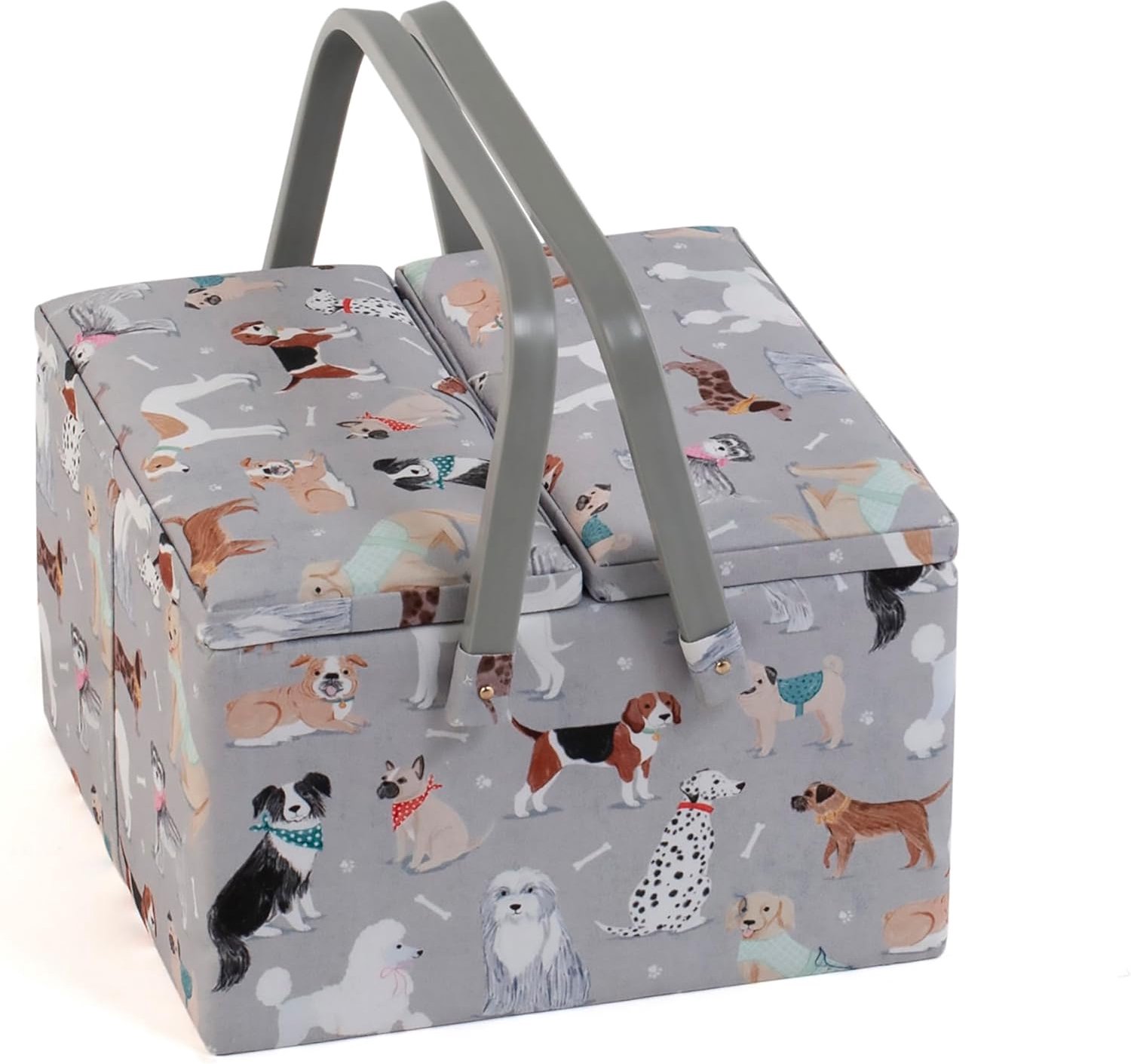 Hobby Gift Naaikist Grote Dubbele Klep Met Handvat - Grijs Honden