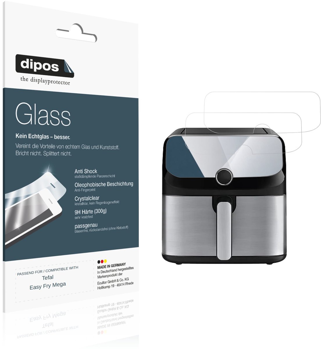 dipos – 2x Pantserfolie geschikt voor Tefal Easy Fry Mega | 9H Screenprotector