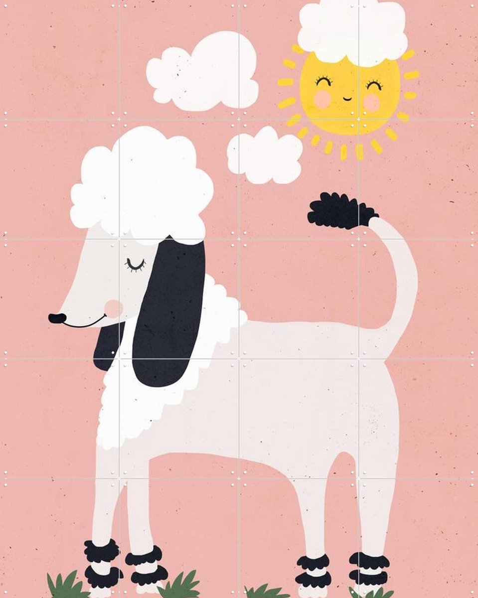 IXXI Happy Poodle, Treechild & Various - 80 x 100 cm - Gratis ophangtool - Grote wanddecoratie en posters - Illustraties, Fantasierijk, Kleurrijk