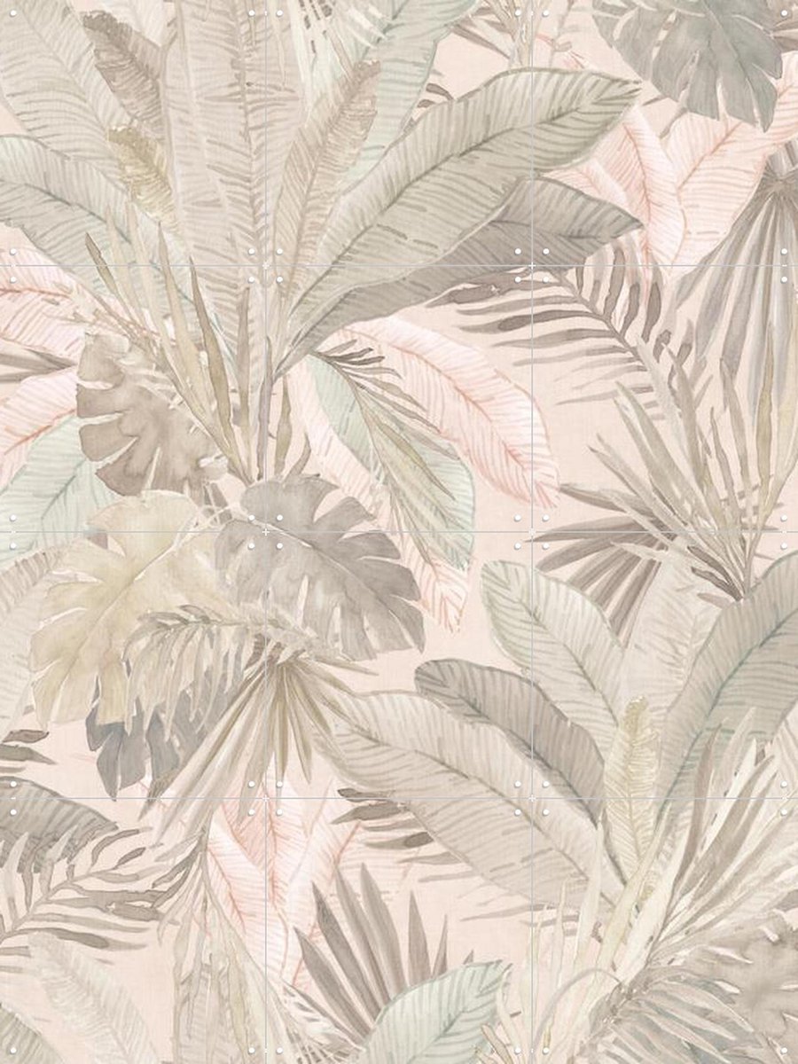 IXXI Tropical watercolour Palms leaves foliage - ivory beige, Bloomery Decor - 60 x 80 cm - Gratis ophangtool - Grote wanddecoratie en posters