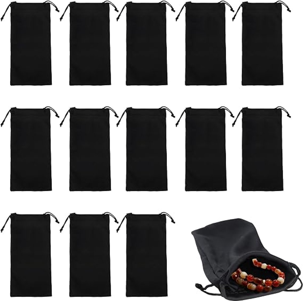 15 PCS zachte brillen beschermhoes, zachte zonnebril beschermhoes, zwart 19x9 cm, zonnebril beschermhoes, accessoires, hoofdtelefoon, kabel, lader