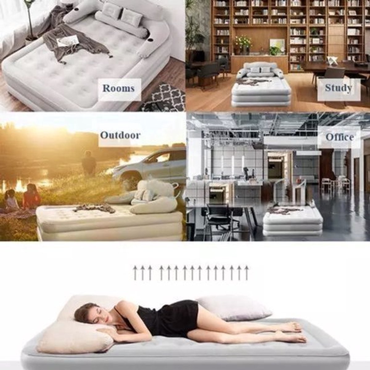 Luchtbed - Opblaasbaar Matras - 203 x 152 cm - PVC - Grijs - Voor Binnen En Buiten