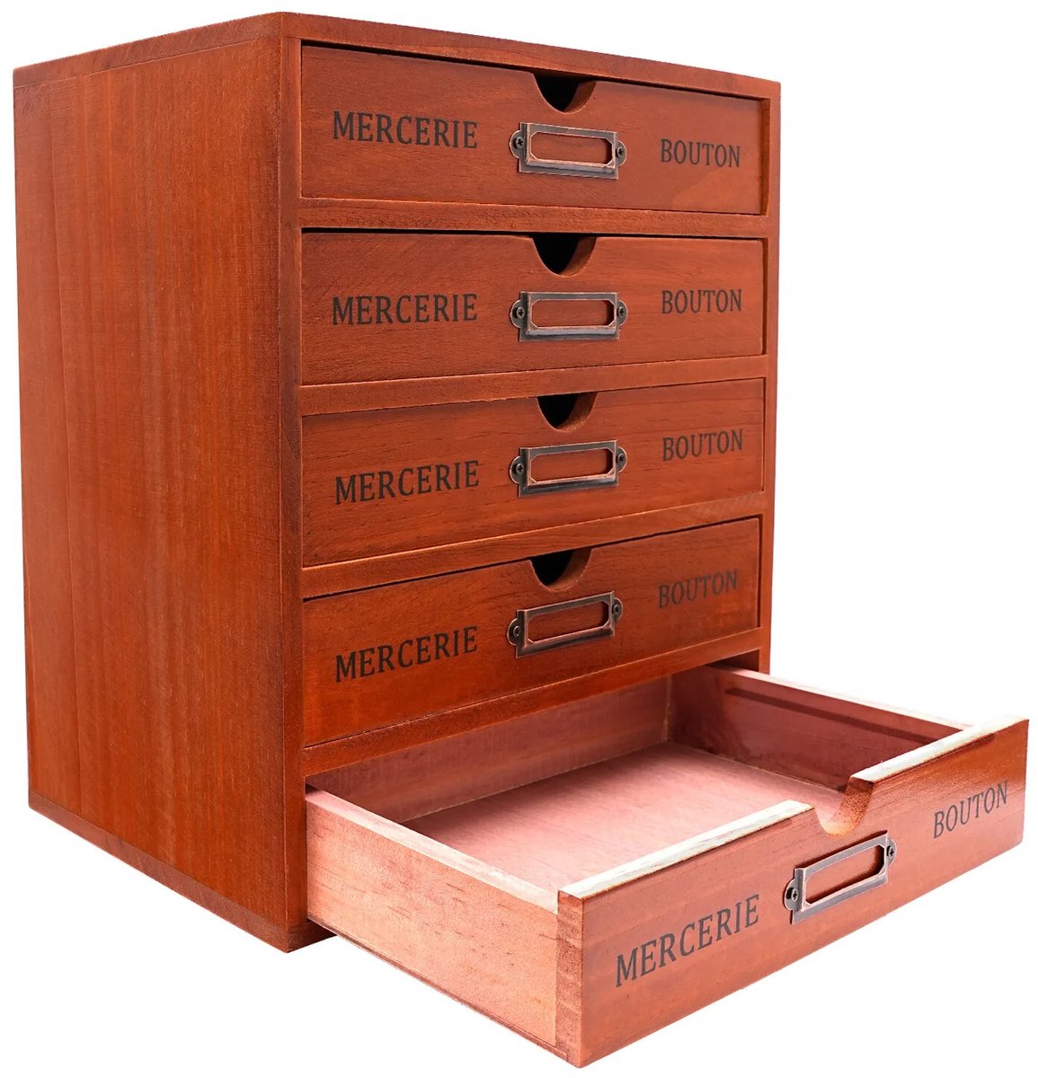 Molhaus Houten Opbergkast - 5 Laden - Vintage Organizer - Dennenhout - Bruin - 32 x 26 x 19 cm - Voor Sieraden En Cosmetica