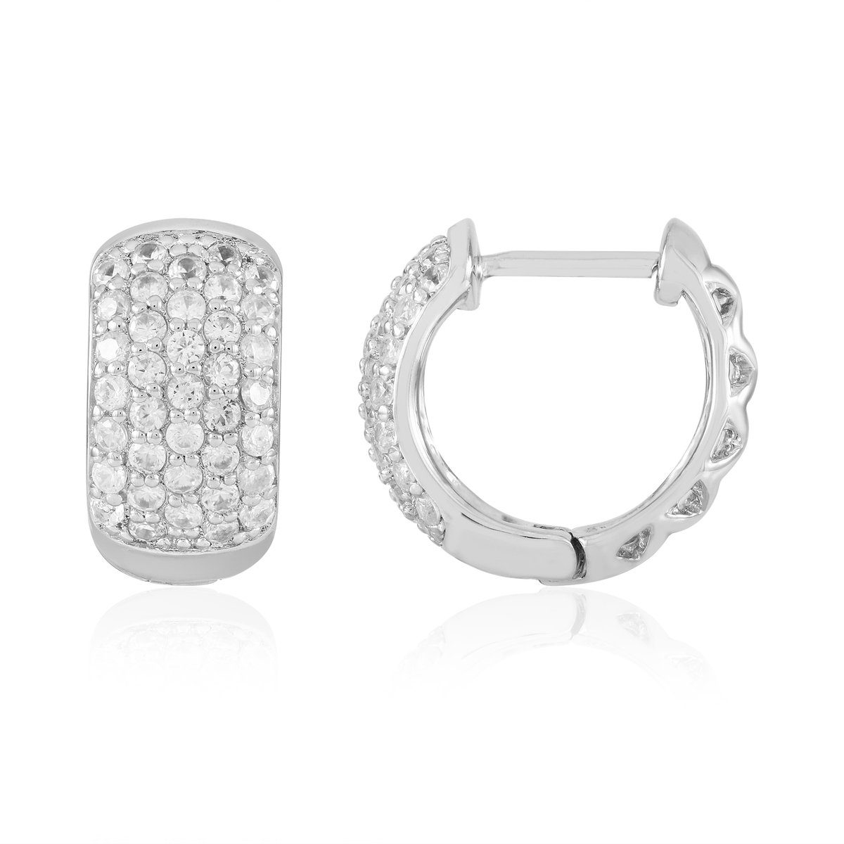 Cavill - Zilveren Oorbellen 925 Sterling Zilver met 74 Tanzanische Zirkonia Pavé - 15 mm Hoepel - Platina Afgewerkt - Elegant & Sprankelend