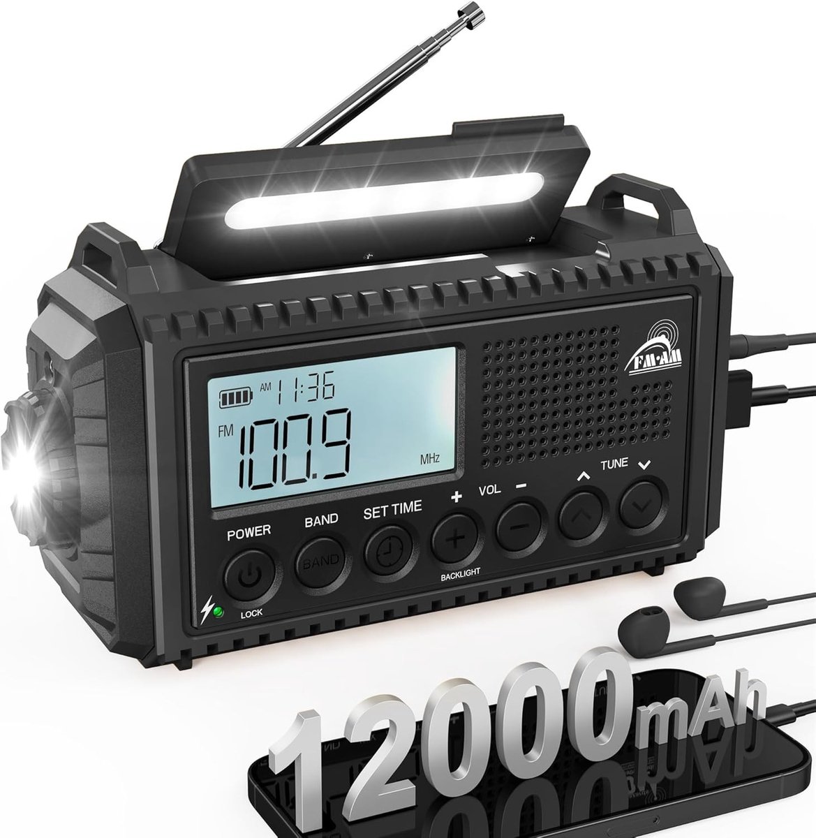 Handbediende Solar Noodradio - Groen - Compact - 12000mAh Batterij met Oplaadfunctie - Voor Noodgevallen en Outdoor