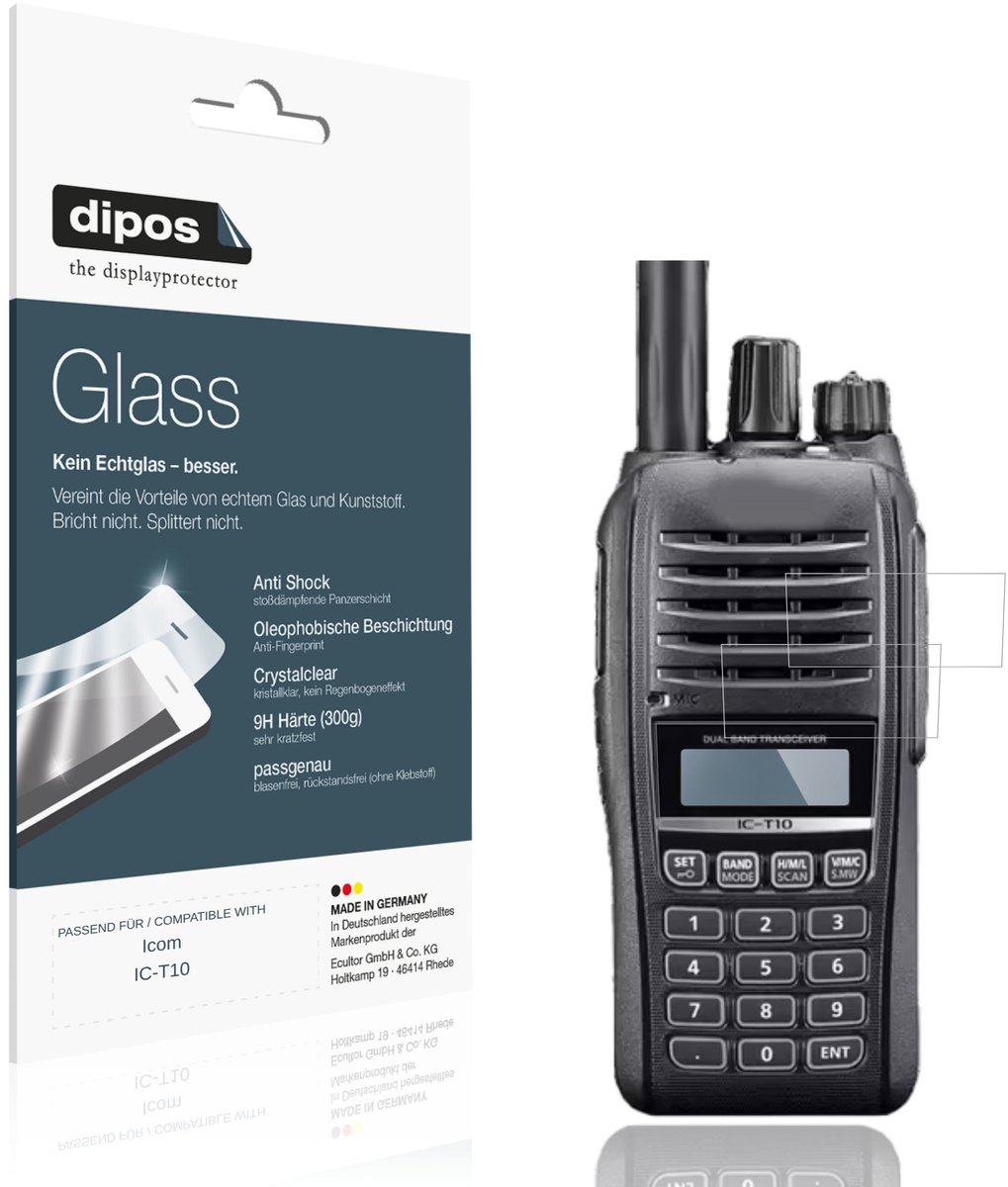 dipos – 2x Pantserfolie geschikt voor Icom IC-T10 | 9H Screenprotector