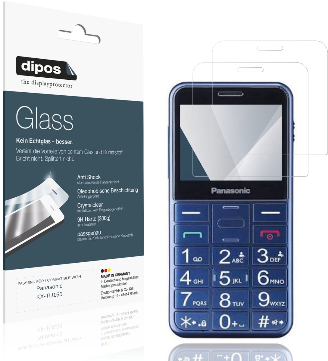 dipos – 2x Pantserfolie geschikt voor Panasonic KX-TU155 | 9H Screenprotector