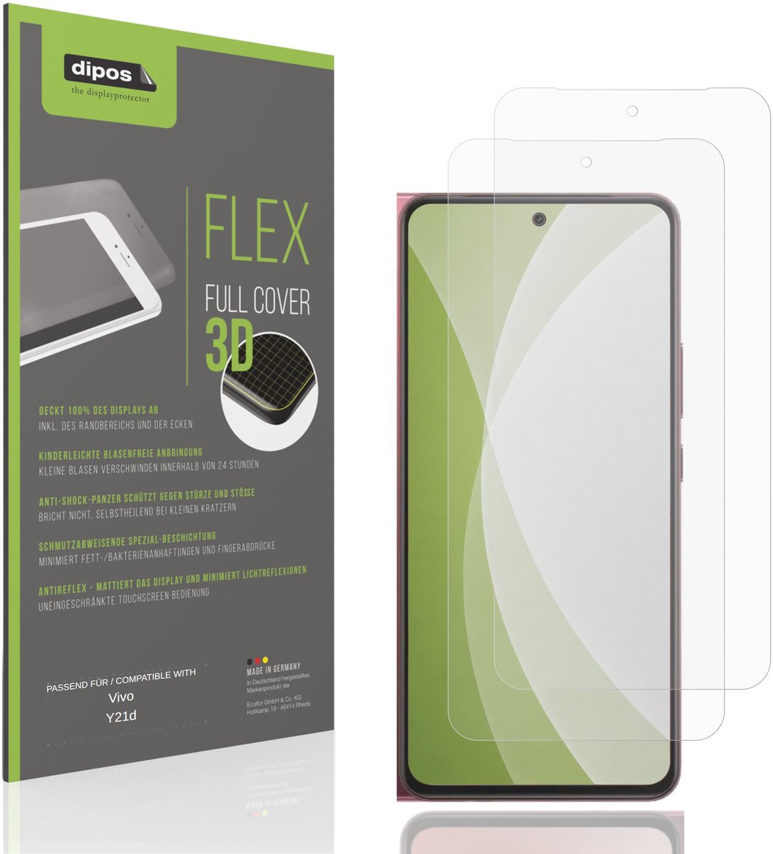dipos FLEX – 2x Matte Screenprotector geschikt voor Vivo Y21d | Volledige Schermbescherming | Case-Friendly