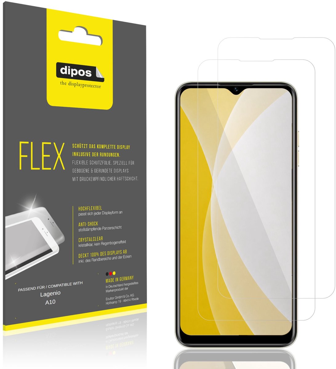dipos – 2x Beschermfolie geschikt voor Lagenio A10 | 3D Full Cover Screenprotector | 100% Passend