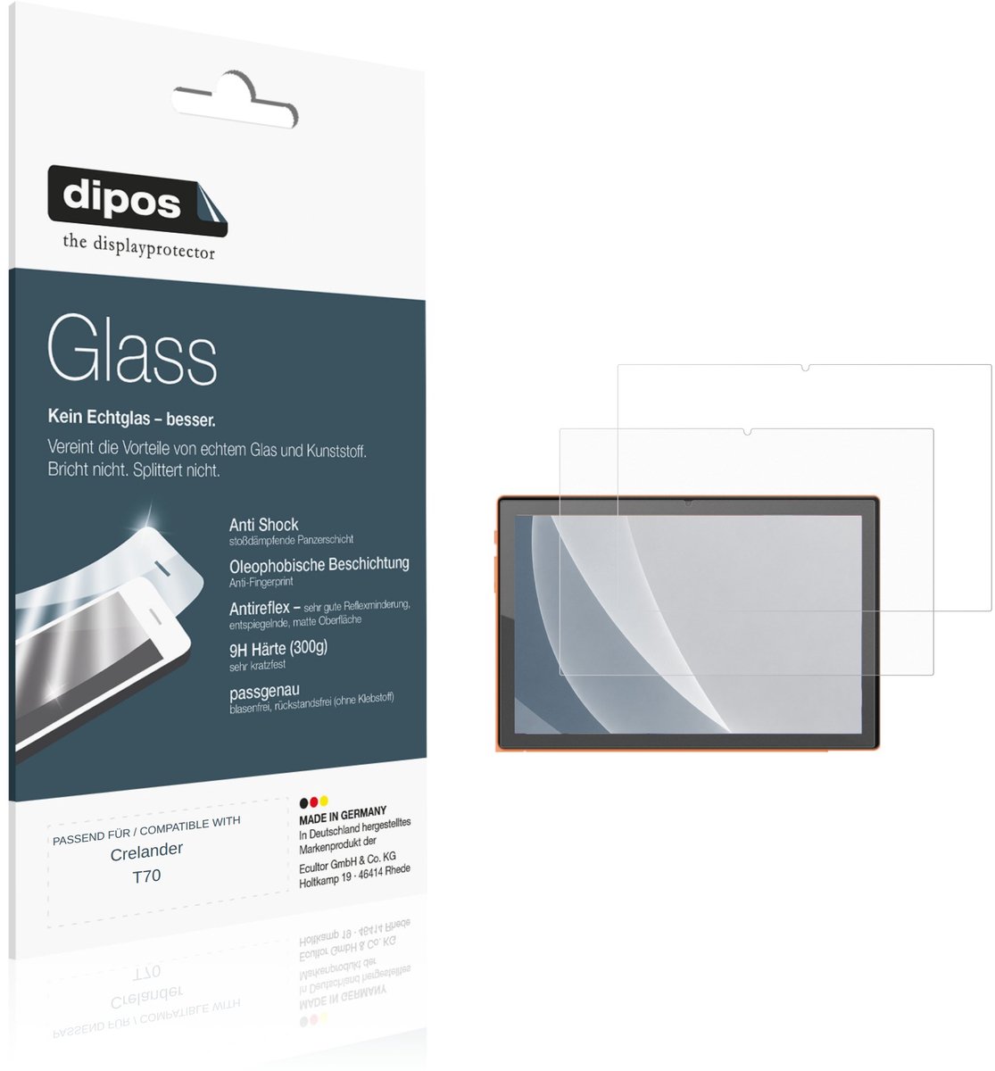 dipos – 2x Matte Pantserfolie geschikt voor Crelander T70 | 9H Screenprotector