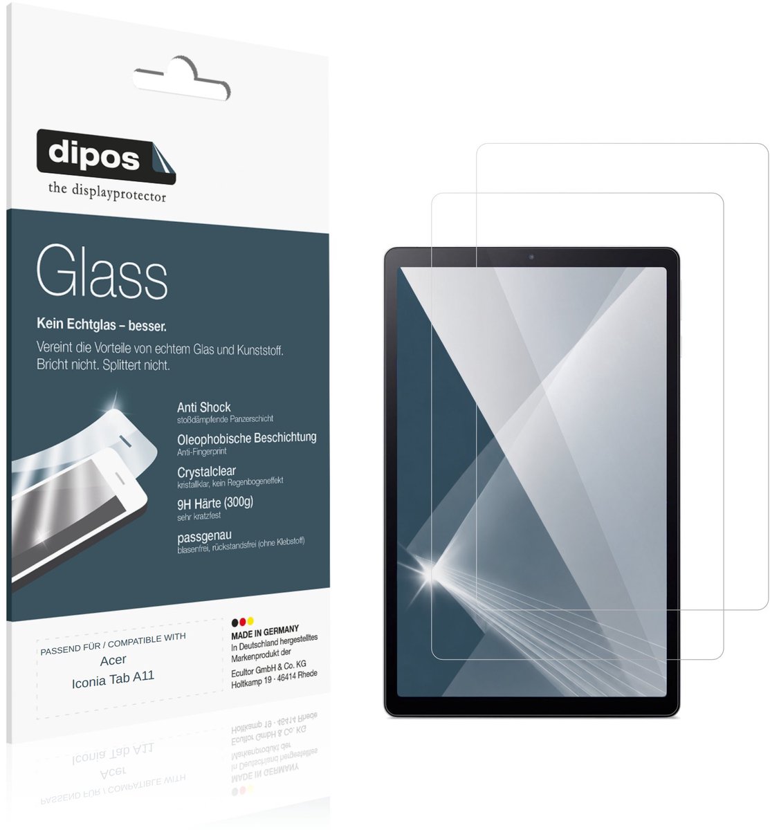 dipos – 2x Pantserfolie geschikt voor Acer Iconia Tab A11 | 9H Screenprotector