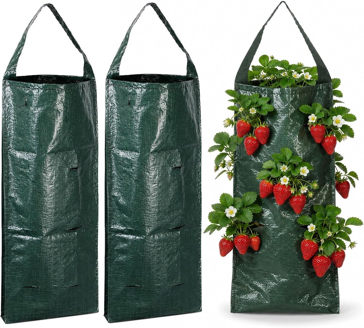 Hanging Plant Bags met 8 Openingen voor Aardbeien, Geschikt voor Balkon, Tuin en Patio, Ideaal voor Groenten, Kruiden en Bloemen, Set van 2